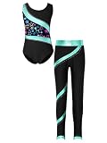 iiniim Mädchen Turnanzug Einhörner Gymnastikanzug Ärmellos Ballettanzug Tanzbody mit Leggings Hose Gymnastik Trikot Sport Trainingsanzug Ea Blau Grün 110-116