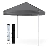 GOPLUS 2x2 m Pop-Up-Pavillon, wasserabweisender Faltpavillon inkl. 8 Erdnägel & 4 Abspannseile, höhenverstellbarer Gartenpavillon, tragbares Zelt mit Tragetasche, Faltzelt für Strand & Garten (Grau)