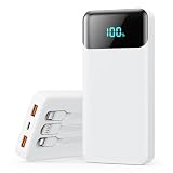 Power Bank 26800mAh, Powerbank USB C mit Kabel 25W PD+QC4.0 Schnelles Laden Externe Handyakkus Schnellladen Tragbares Ladegerät mit LED Display 5 Ausgängen Kompatibel mit iPhone 16/15, Samsung usw
