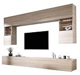 3E 3xE living.com Wohnwand Sonoma Eiche Medienwand Design Modern MDF Hochglanz, Wohnzimmer Möbel, Wohnwand W