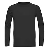 Jungen Tops Langarm Performance Shirt für Sporttraining Fitnessstudio Workout Athletic Tee Bequemer dehnbarer Stoff (Black, 5-6 Years)