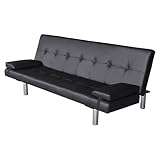 QJBSAVVA Kleine Couch Big Sofa Mini Sofa Küchensofa - Schlafsofa mit 2 Kissen Kunstleder Ausziehbar Schwarz für Ruheraum Wohnzimmer Ausstellungshalle S