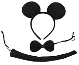 Karneval-Kostüm-Set für Halloween, Party, Cosplay, Tier-Cosplay, Ohren-Haarband, Fliege und Schwanz mit Tiermuster für Mädchen und Frauen, 3 Stück (Mickey)