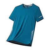 Modisches Herren T-Shirt atmungsaktivem Material mit Rundhalsausschnitt für Alltag Freizeit Outdoor bequem lässig im Frühling Sommer (Blue, XL)