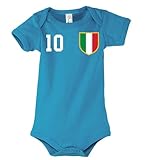 Kinder Baby Strampler Trikot Italien personalisiert mit Wunschname + Nummer - Blau 12-18 M