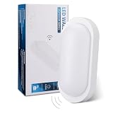 Oraymin LED Wandleuchte Kellerlampe mit Bewegungsmelder Innen, 12W IP65 LED Wandlampe 1080LM, LED Feuchtraumleuchte Oval für Diele Garage Flur Balkon Treppe Carport Keller, 4000K, Weiß