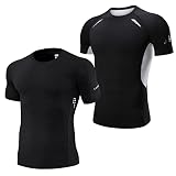 2er Pack T Shirt Herren Kompressionsshirt Atmungsaktiv Schnelltrocknendes Sportshirt Funktionsshirt Langarm Sportshirt L