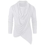 WAZHAKU Herren Vintage Shirt Langarm Slim fit Asymmetrische Stapelkragen Langarmshirt Männer Gothic Kleidung Schick Oberteile Hemd T-Shirt Karneval Cosplay Halloween Vampir Party Ob