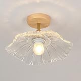 Flurlampe aus klarem Glas Nordisch Modern Minimalistisch Lotusblatt Rund Holz Kücheninsel Deckenlampe Halb Unterputz Deckenlampe Retro Mitte des Jahrhunderts für Balkon Gang
