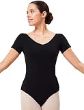 tanzmuster Ballett Trikot Damen Kurzarm - Fenja - Baumwolle - Bustier - geraffter Ausschnitt - schwarz 38 - Tanz Body - Ballettkleidung für Erw