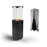 Planika - Faro – Terrassenheizer Gas schwarzer, 8kW tragbarer und freistehender, Propan Heizpilz für Ihren Garten und Terrasse (Faro + Abdeckung), 36 x 36 x 150
