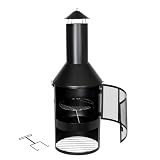 BURI Garten- und Terrassenkamin 134x45cm pulverbeschichtet Gartengrill Gartenkamin Feuerstelle Grill Grillrost Holzkohlegrill Kamin Outdoor Grillkamin Ofen Kaminofen für außen mit Gabel und Holzlag