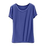 Tshirt Damen Sommer Tops Casual Einfarbig Bluse Kurzarm T Shirt Rundhalsausschnitt Oberteile Basic T-Shirt Große Größen Tunika Locker Blusenshirt Leichte Longbluse Bequem Sommerb