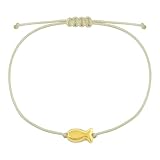 Selfmade Jewelry Armband Damen Silber Fisch Größenverstellbares Makramee-Armkettchen mit Fischchen Handmade Inkl. Geschenk-Verpackung (Gold - Beige)