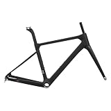 DHNCBGFZ Kohlefaser-Fahrradrahmenset 700C 45/48/50/52/54 cm Rennradrahmen Scheibenbremse Steckachse 100 Mm/142 Mm Fahrradrahmen Mit Interner Gabelführung(Black,45cm)