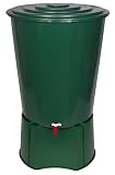 XL Regentonne 310 Liter aus Kunststoff in Grün. Mit sehr robustem Monoblock Stand, Wasserhahn und Deckel mit Sicherheitsverschluss! Top Q
