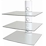 NEG HiFi-Regal Suspender 503W HiFi-Rack Konsolen-Rack Wandregal schwebend (weiß) mit 3 großen Glas-Ablagen (transparent) und Kabelmanagement-Sy
