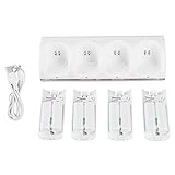 Kelepu Wii-Fernbedienungs-Ladegerät, 4-in-1 Wii-Ladestation mit 4 wiederaufladbaren 2800-mAh-Batterien für Wii/Wii U-Controller, Weiß