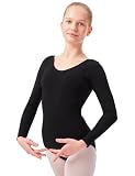tanzmuster ® Ballettanzug Mädchen Langarm - Lilly - aus Baumwolle, Ballettbody Kinder Ballett Trikot in schwarz, Größe 128/134