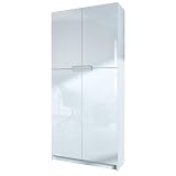 Vladon Büroschrank Logan V1, Made in Germany, Aktenschrank mit 5 Fächern und 4 Türen, Weiß matt/Weiß Hochglanz (82 x 185 x 37 cm)