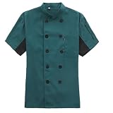 Kochuniform mit Zweireiher Knöpfen Herren Damen Kochjacke Langarm Kurzarm Bäckerjacke Slim Fit Moderne Grillanzug Klassische Gastronomiekleidung Berufskleidung für Kö