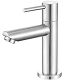 ANYCEE Kaltwasserhahn Gäste WC mit Anschlussschlauch, Edelstahl Wasserhahn Bad nur Kaltwasser, Waschbecken Armaturen Badezimmer mit Auslauf Höhe 9,34CM