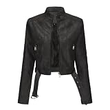 WSKMHK Damen Kunstlederjacke Motorradkurzjacke 2024 Moto Biker Blazer Lässige Kunstlederjacken Mode Übergangsjacke Aus Kunstleder Lederjacke Mit Reißverschluss B