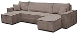 VENASI MÖBEL Hugo U-Form Ecksofa mit Schlaffunktion und Bettkasten, Sofa Eckcouch U Form Schlafsofa (Braun)