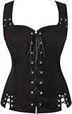 Jutrisujo Renaissance Weste Damen Pirat Mittelalter Kleidung Kostüm Gothic Mantel Steampunk Cosplay Top mit Schnürung Oktoberfest Schwarz 2XL