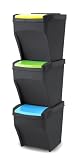 Plana Practic 3 x 25L Mülleimer Küche Stapelbox 3 Fächer - Mülltonnenbox 3er - Abfalleimer Küche mit Deck