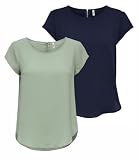 ONLY Damen ONLVIC S/S SOLID 2 Pack TOP, Blusenshirt, Kurzarm, Desert Sage/Navy Blazer, 46
