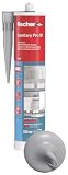 fischer Premium-Sanitärsilikon, Silikon zum Abdichten & Verfugen im Sanitär- und Küchenbereich, Kartusche für zahlreiche Anwendungen und Baustoffe, Langzeitschutz vor Schimmel, 310 ml, silberg