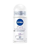 NIVEA Pure & Sensitive Deo Roll-On (50 ml), Deo mit 48h Anti-Transpirant Schutz für sensible Haut, pflegendes Deodorant ohne Brennen, Rötungen und I