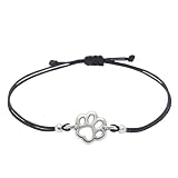 Selfmade Jewelry Armband Damen Silber Pfote Größenverstellbares Makramee-Armkettchen mit Tatze Handgemacht Inkl. Geschenk-Verpackung