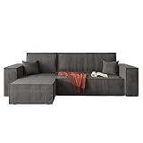 lukmebel - Eck-Sofa mit Schlaffunktion und Bettkasten - Schlafcouch Schlafsofa aus weichem Stoff - Eckcouch Schlafsofa L-Typ Carlos, 244x83x142 cm Grau - Ottomane: 70 cm (Poso 34 - Dunkelgrau)