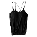 Spaghettiträger Top Damen mit BH Unterhemden Ärmellos Komfortabel Crop Top Basic Camisole Yoga Ohne Bügel Hemdchen V-Ausschnitt Eingebauter Bügelloser Gepolstert Trägertop Sommertop