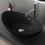 doporro Waschbecken Oval Bad 59x38x19cm Brüssel 818 | Lotuseffekt durch Nanoversiegelung | Aufsatzwaschbecken aus Keramik in Matt Schw