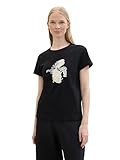 TOM TAILOR Damen Basic T-Shirt mit Blumen-Print, deep black, XL