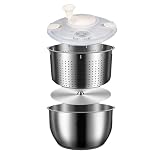 Salatschleuder aus Edelstahl, 6 l, schnell drehbar, Gemüseschleuder, Salatschleuder, 360° drehbares Design für schnelles Trocknen, leicht zu reinigen und stabile Konstruktion, ideal für F