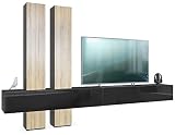 Vladon Wohnwand Moja, Made in Germany, Schwarz matt & Schwarz/Eiche Natur - Moderne Anbauwand für Ihr Wohnzimmer (BxHxT) 330 x 204 x 39