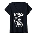 Damen Griechenland Geschenk Flagge Greece Grieche Hellas Athen T-Shirt mit V
