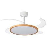 BEL AIR HOME Schlanker Deckenventilator mit DC-Motor, ausklappbare Flügel, LED-Licht 36 W, verstellbar, 3000 K-6500 K, Fernbedienung im Lieferumfang enthalten (Holz)