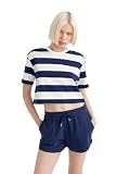 DeFacto Damen Oversize Crop Tops - Klassisches Basic Shirt für Damen - Bequemes Oversize Shirt für Frauen Navy L