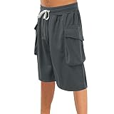Trikot Hose Kurz Schnüren Multi Pocket Sport Fitness Casual Fashion Shorts Hosen Shorts Knielang Herren (Dark Gray, XL)