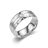 Edelstahlringe Damen mit Stein, Ringe Silber Vintage 8mm Mattiertes Finish mit Zirkonia Herren Schmuck für Hochzeit Größe 67 (21.3)