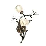 OOWOKS Florentiner Wandleuchte Rustikal Landhausstil Antik Wandlampe aus Metall Shabby Chic Schlafzimmer Nachttischlampe, 2 Flammig Glas Schirm, Innen Deko Licht für Wohnzimmer Flur Küche, E14, Rig