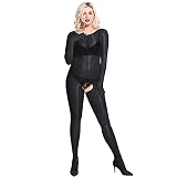 BESYFAY Damen Bodystocking Nylon Catsuit GanzköRper Strumpfhosen mit Handschuhen Öl Glänzend Strump