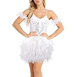 Briskorry Frauen Feder Rock Elastische Taille Party Minirock Damen Karneval Kostüm Mini A-Line Rock Mode Gothic Rave Wear Federrock Tüllrock Festival Rock Rabenkostü