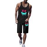 Generisch Muskelshirt Herren Sommer 2-Teiliges Set Tank Top Und Shorts Set Ärmellos Trainingsanzug Einfarbig Fitnessanzug Unterhemden Stretch Activewear Rundhals T-Shirt Atmungsaktive Sommeranzug