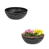 matches21 Pflanzschalen für draußen - 2 Vintage Dekoschalen schwarz marmoriert als Blumentopf Pflanztopf - Schale in 25 cm als Garten Vogeltränke Balkon-Deko oder Friedhof Grab
